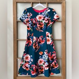 EUC Vince Camuto Floral Scuba Fit & Flare Dress - Atlantic Tea - Size 4